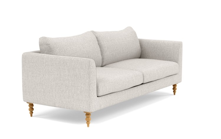 Owens Loveseats with Beige Wheat Fabric, standard down blend cushions, and Natural Oak legs - Image 1