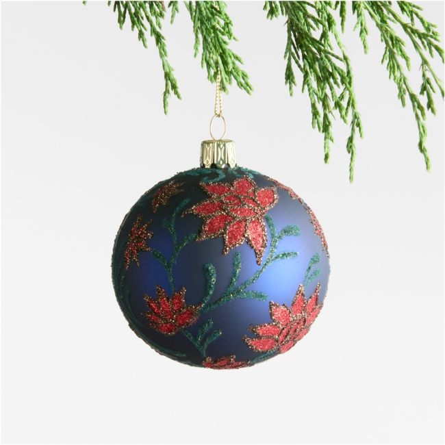 European Red Poinsettia Ball Christmas Tree Ornament - Image 0