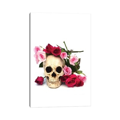 Skull & Pink & Red Roses - Wrapped Canvas Print - Image 0