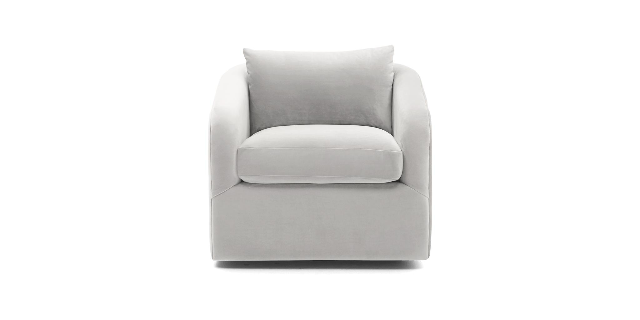 White Amelia Mid Century Modern Swivel Chair - Sunbrella Premier Fog - Image 0