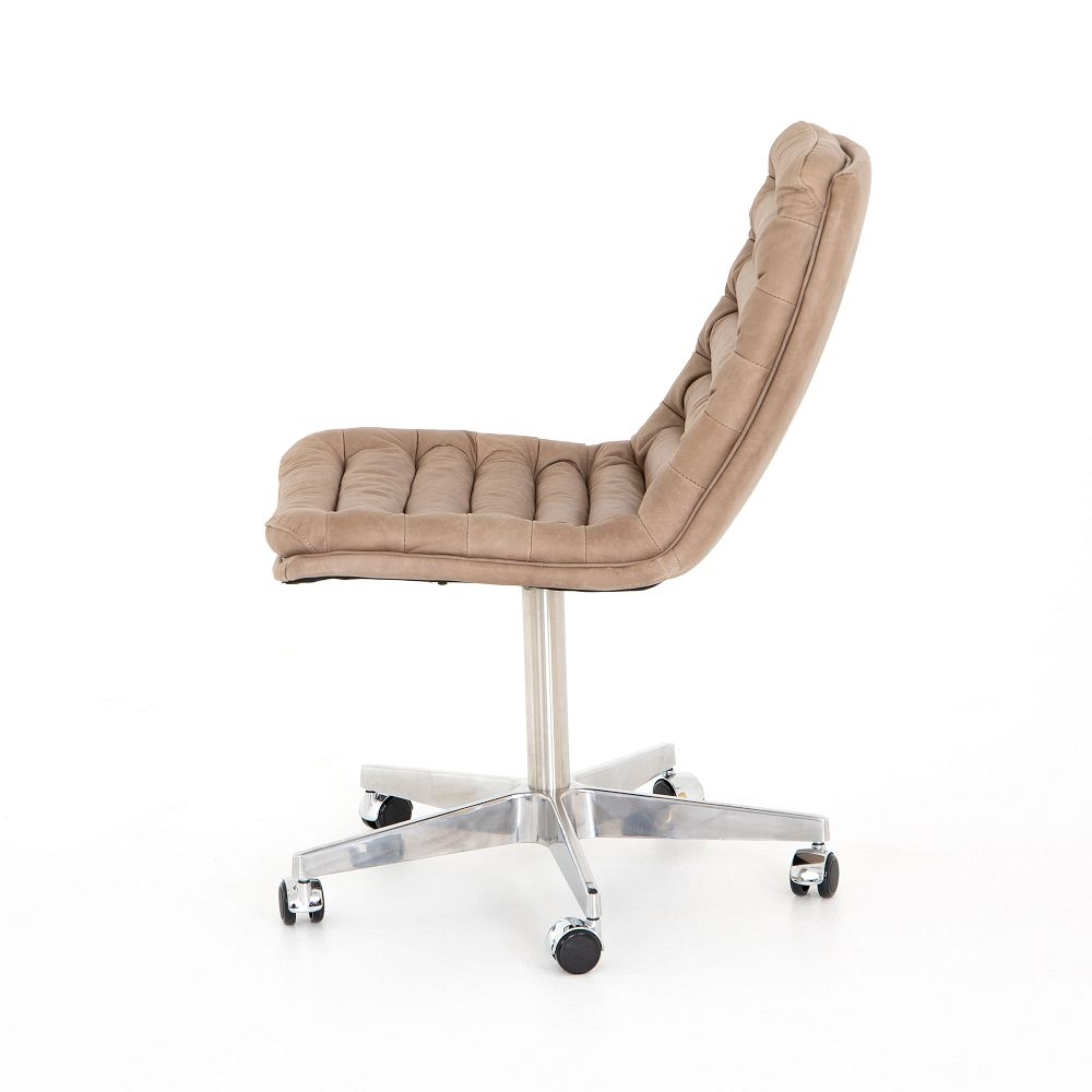 Leather Upholstered Swivel Desk Chair, Natural Wash Mushroom - Image 3