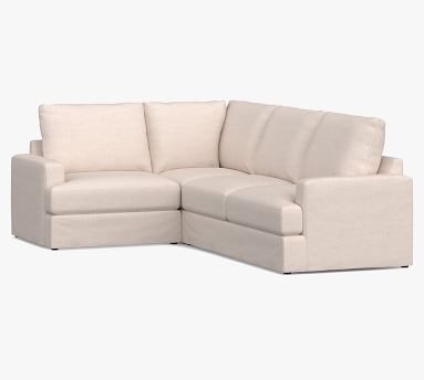 Canyon Square Arm Slipcovered Left Arm 3-Piece Corner Sectional, Down Blend Wrapped Cushions, Performance Heathered Basketweave Dove - Image 1