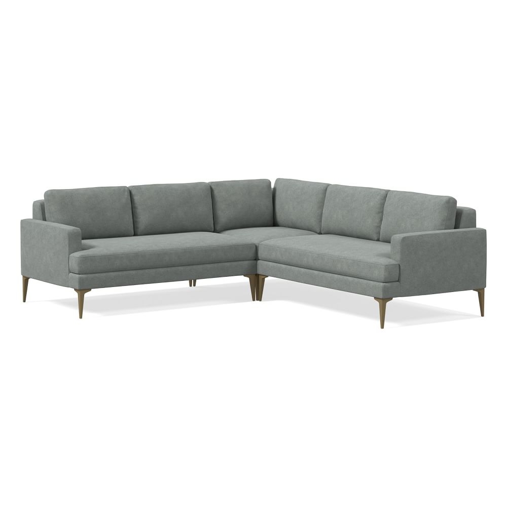 Andes 90" Multi Seat 3-Piece L-Shaped Sectional, Petite Depth, Distressed Velvet, Mineral Gray, BB - Image 0