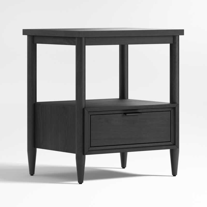 Bodie Ebonized Black Wood Kids Nightstand with Drawer - Image 4