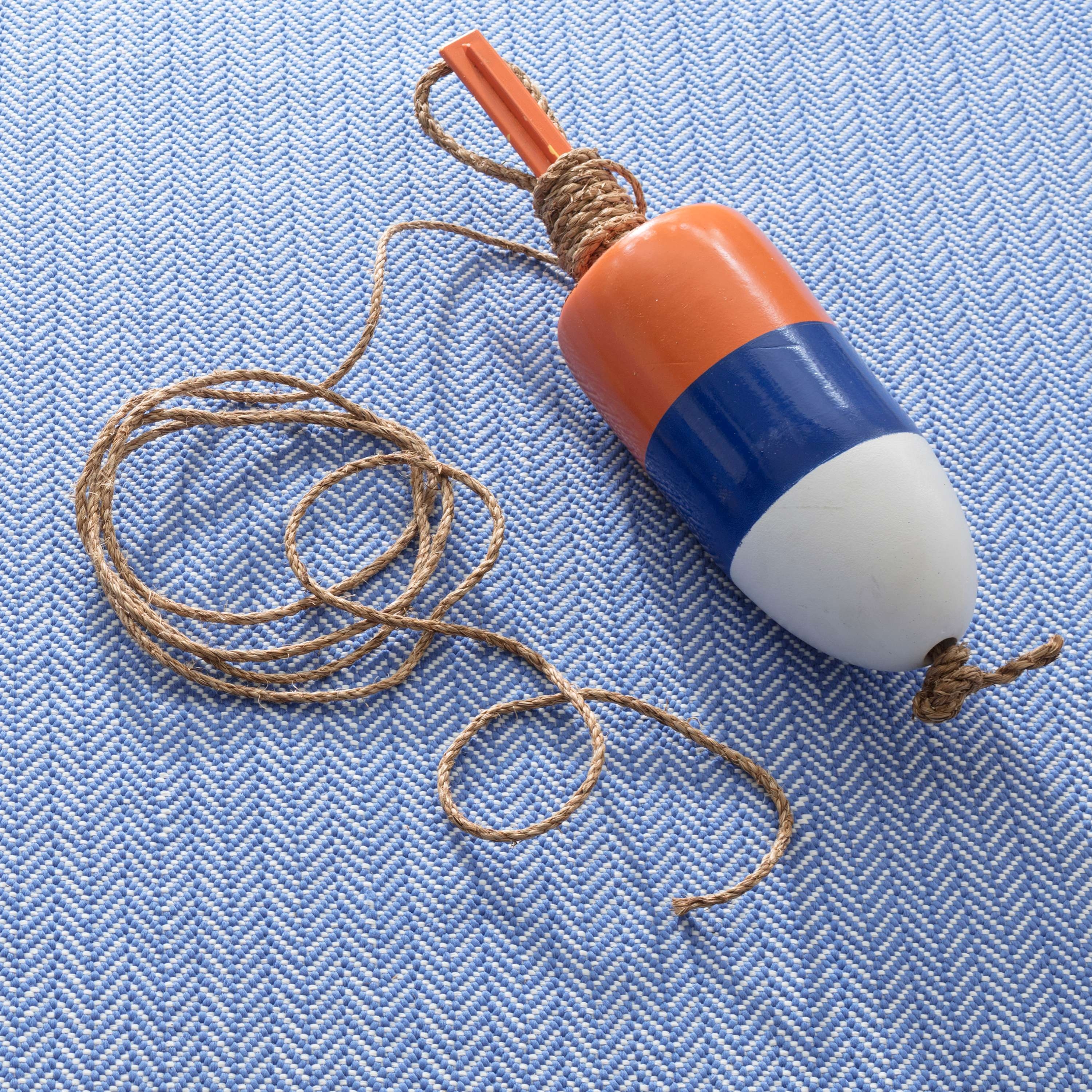 Herringbone French Blue/White Handwoven Indoor/Outdoor Rug - Image 1