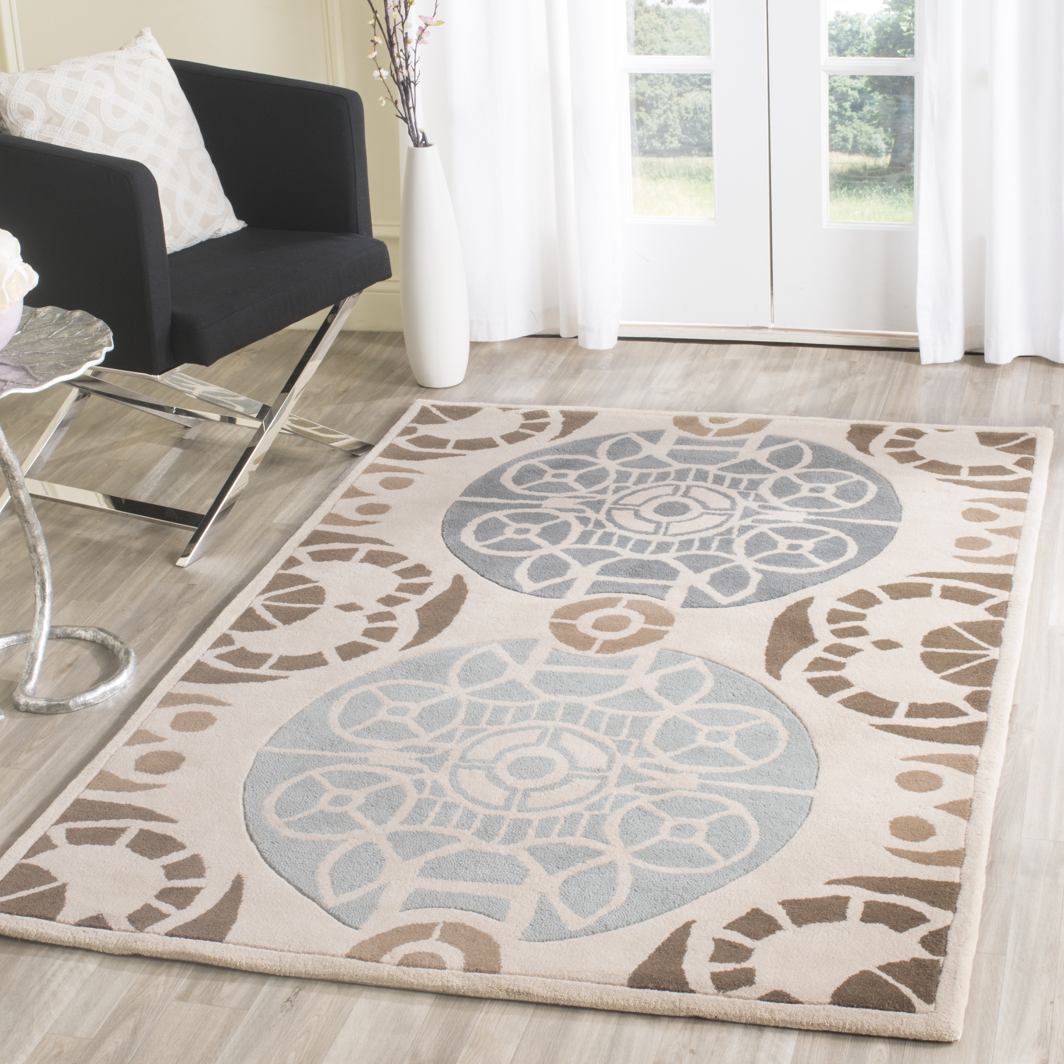 Arlo Home Hand Tufted Area Rug, CPR353A, Beige/Blue,  3' X 5' - Image 1
