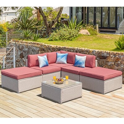 Jerriel 6 Piece Rattan Sectional Seating Group with Cushions - Image 0