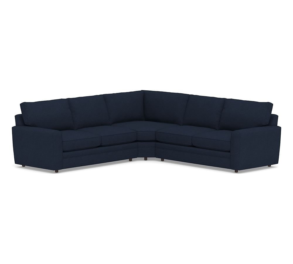 Pearce Square Arm Upholstered Right Arm 3-Piece L-Shaped Wedge Sleeper Sectional, Down Blend Wrapped Cushions, Performance Heathered Basketweave Navy - Image 0