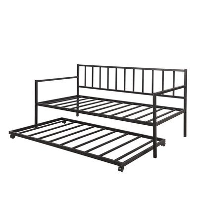 Twin Daybed With Trundle And Multifunctional Metal Frame For Living Room Guest Room - Image 0