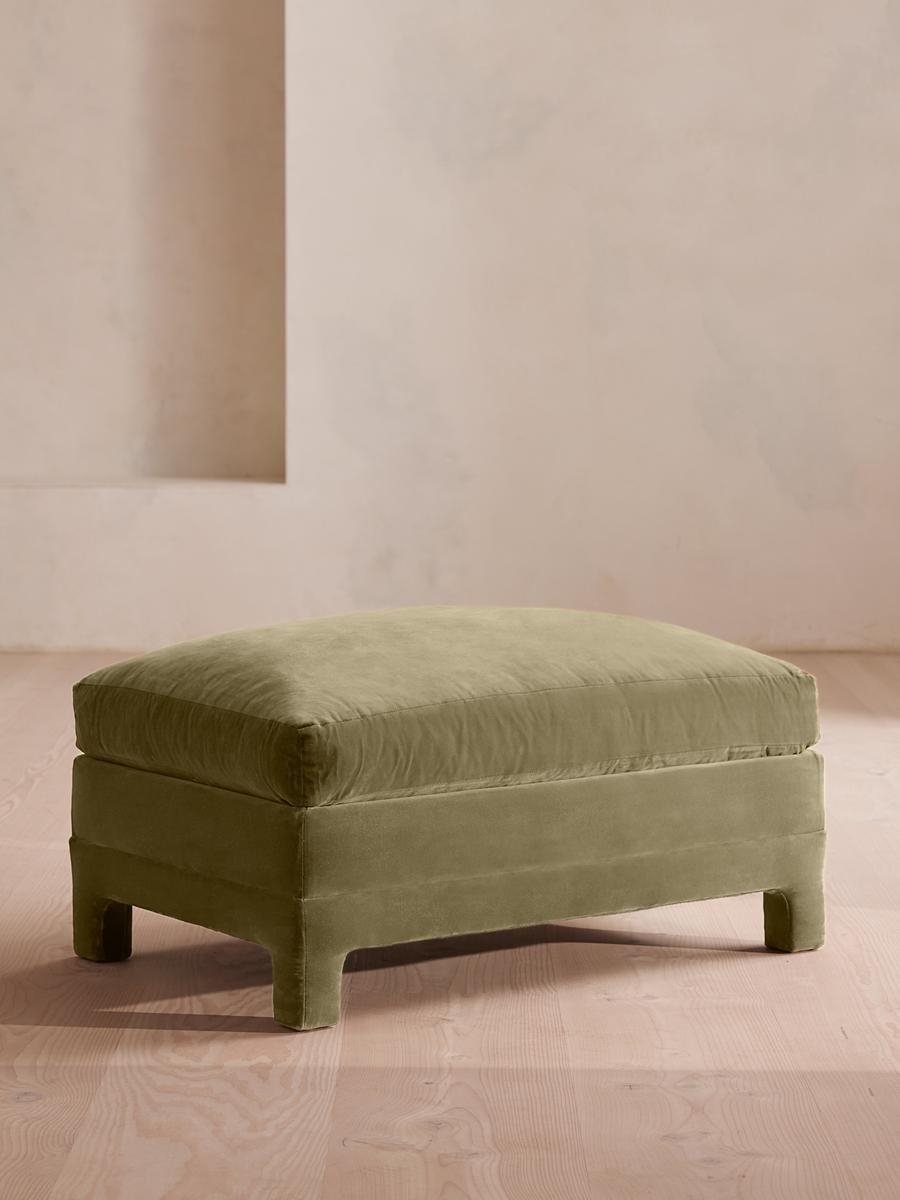 Ashford Ottoman, Velvet, Lichen, US - Image 0