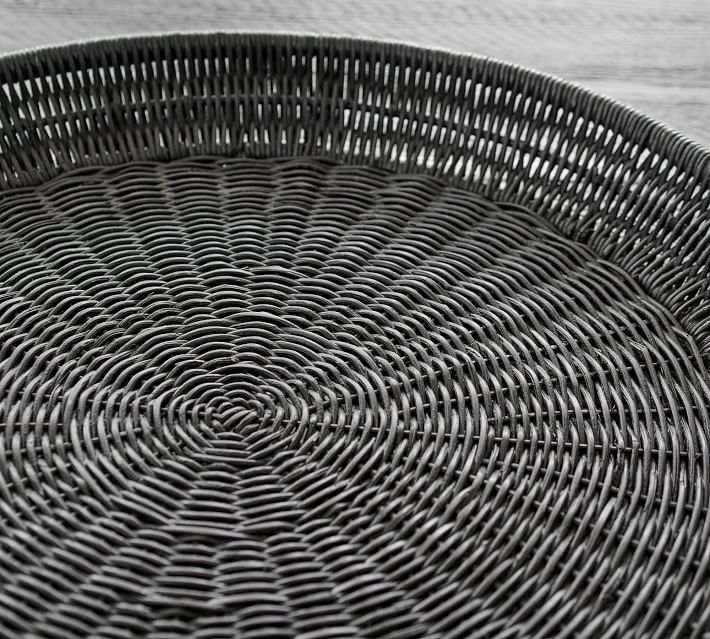 Handwoven Rattan Round Tray, Black - Image 3