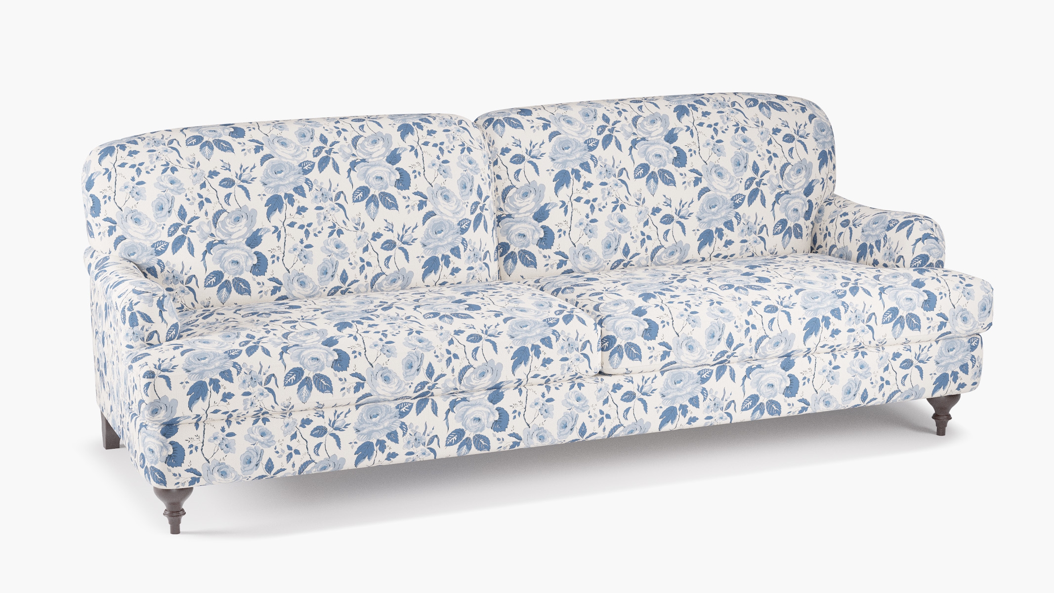 English Roll Arm Sofa, Delft Chintz, Espresso Turned Wood Leg - Image 1