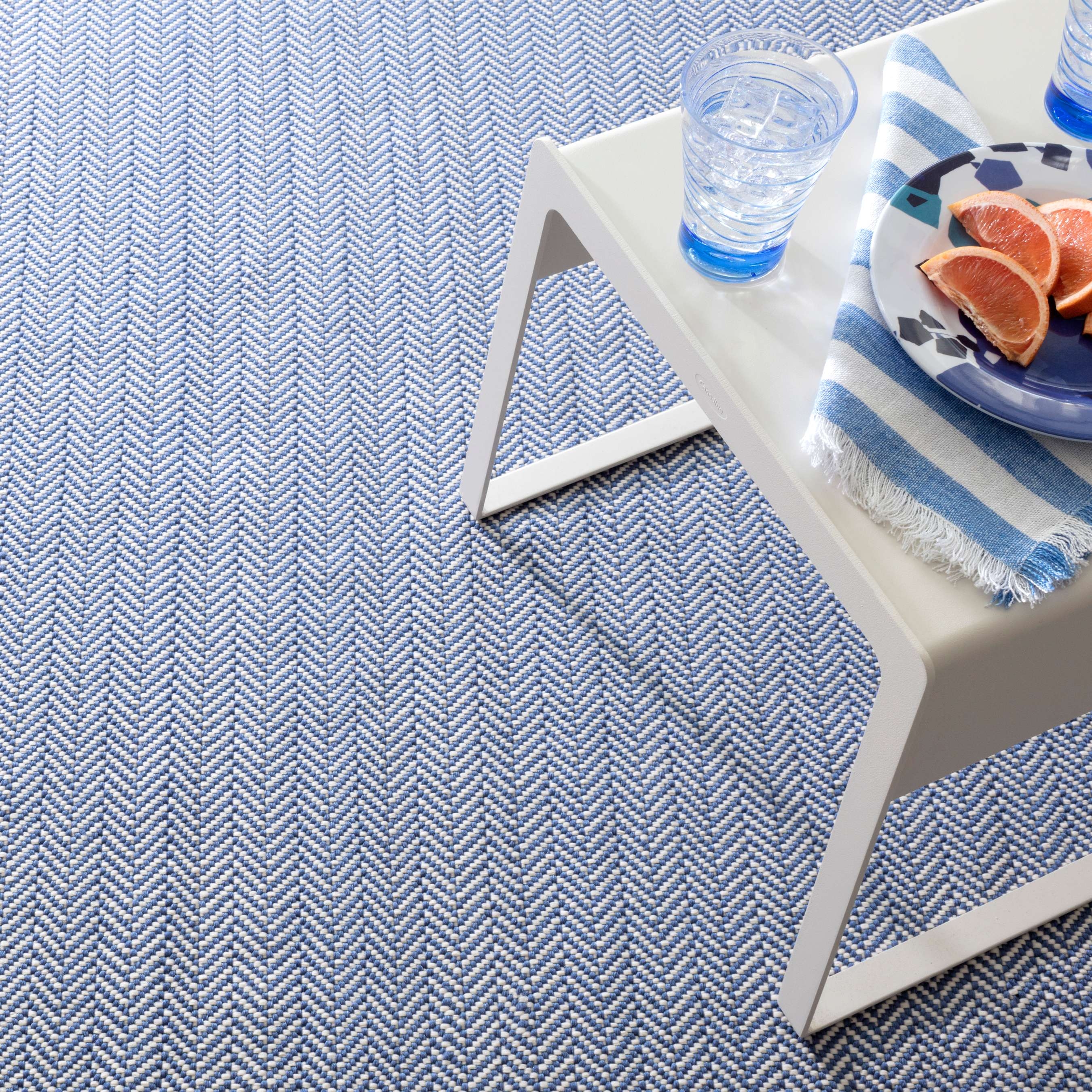 Herringbone Denim/Ivory Handwoven Indoor/Outdoor Rug - Image 1