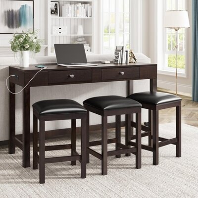 4-Piece Counter Height Table Set With Socket And Leather Padded Stools - Image 0