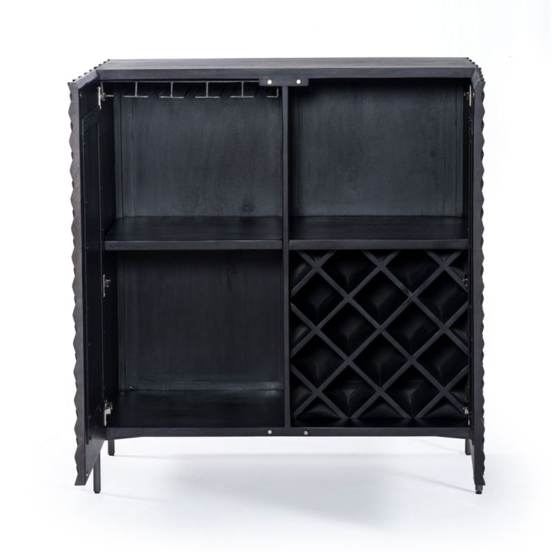 Raffael 39" Black Carved Wood Bar Cabinet with Storage - Image 2