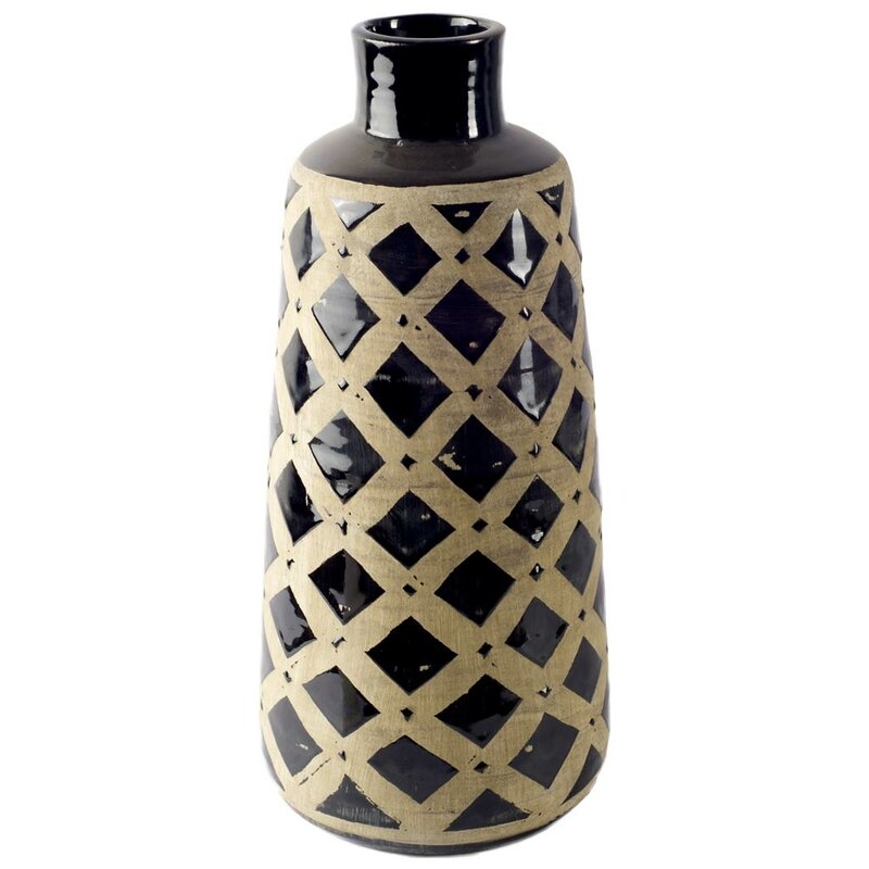 Black/Beige Ceramic Table Vase Size: 17" H x 8" W x 8" D - Image 0