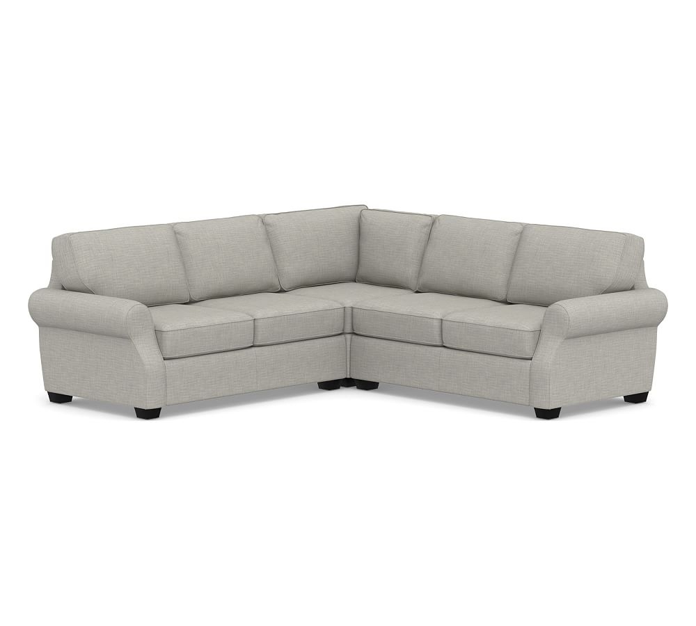 SoMa Fremont Roll Arm Upholstered 3-Piece L-Shaped Corner Sectional, Polyester Wrapped Cushions, Premium Performance Basketweave Light Gray - Image 0