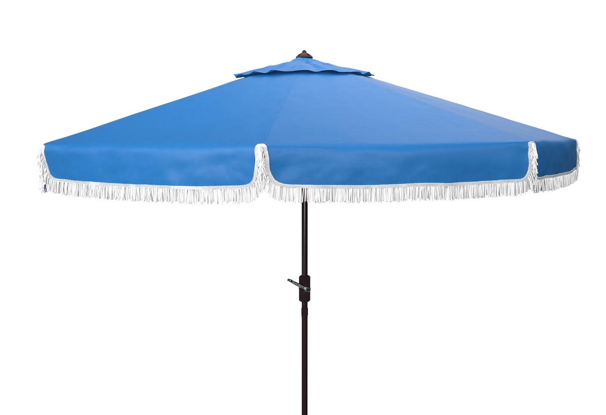 Fabia Fringe 9Ft Crank Umbrella - Pacific - Safavieh - Image 0