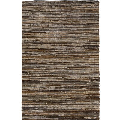 Altum Abstract Handwoven Leather Dark Brown Area Rug - Image 0