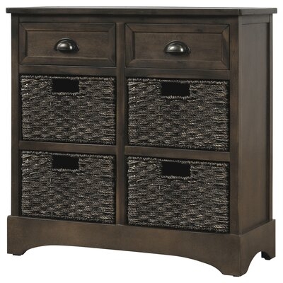 Rustic Storage Cabinet With Two Drawers And Four Classic Rattan Basket For Kitchen/Dining Room/Entryway/Living Room - Image 0