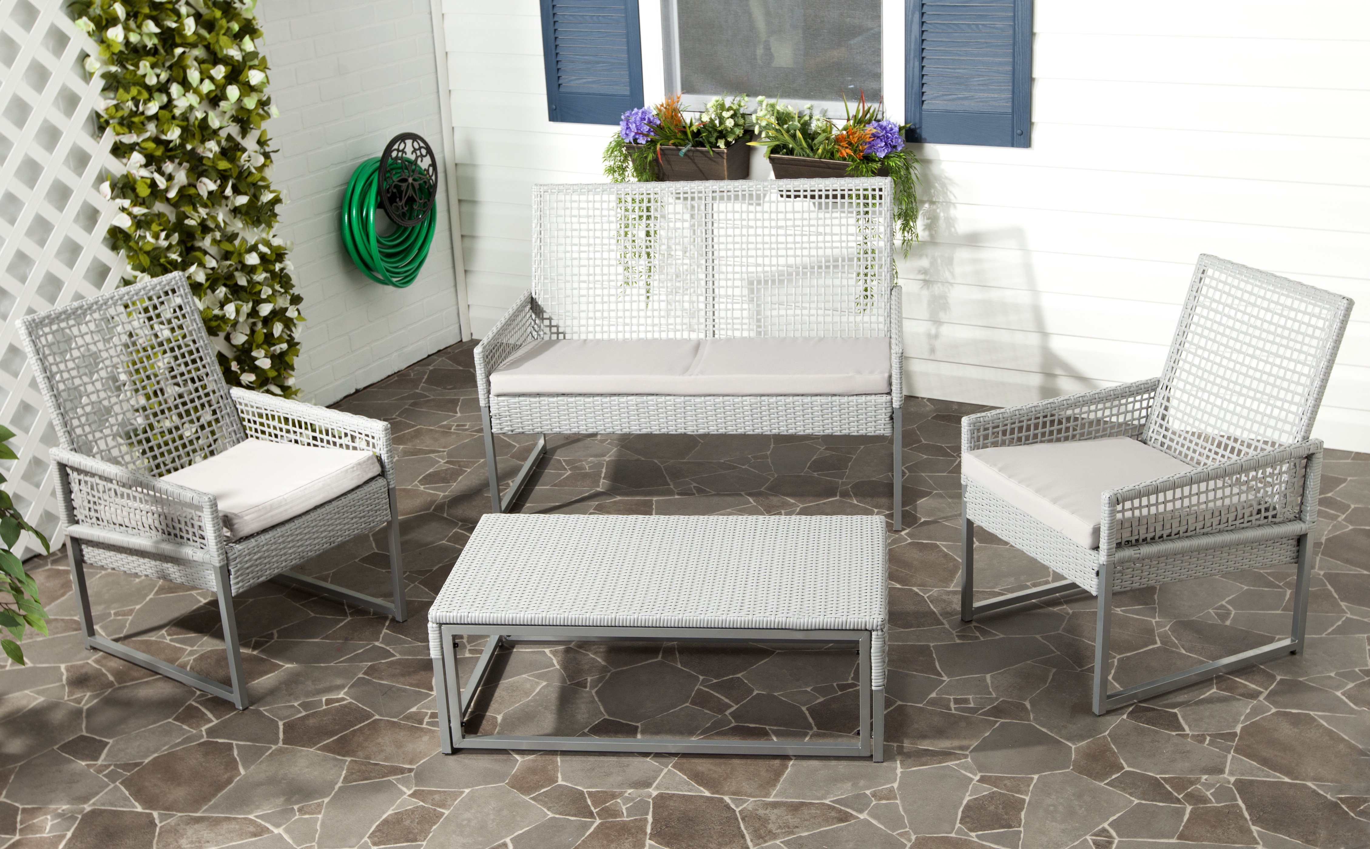 Shawmont 4 Piece Outdoor Set - Grey/Beige - Safavieh - Image 1