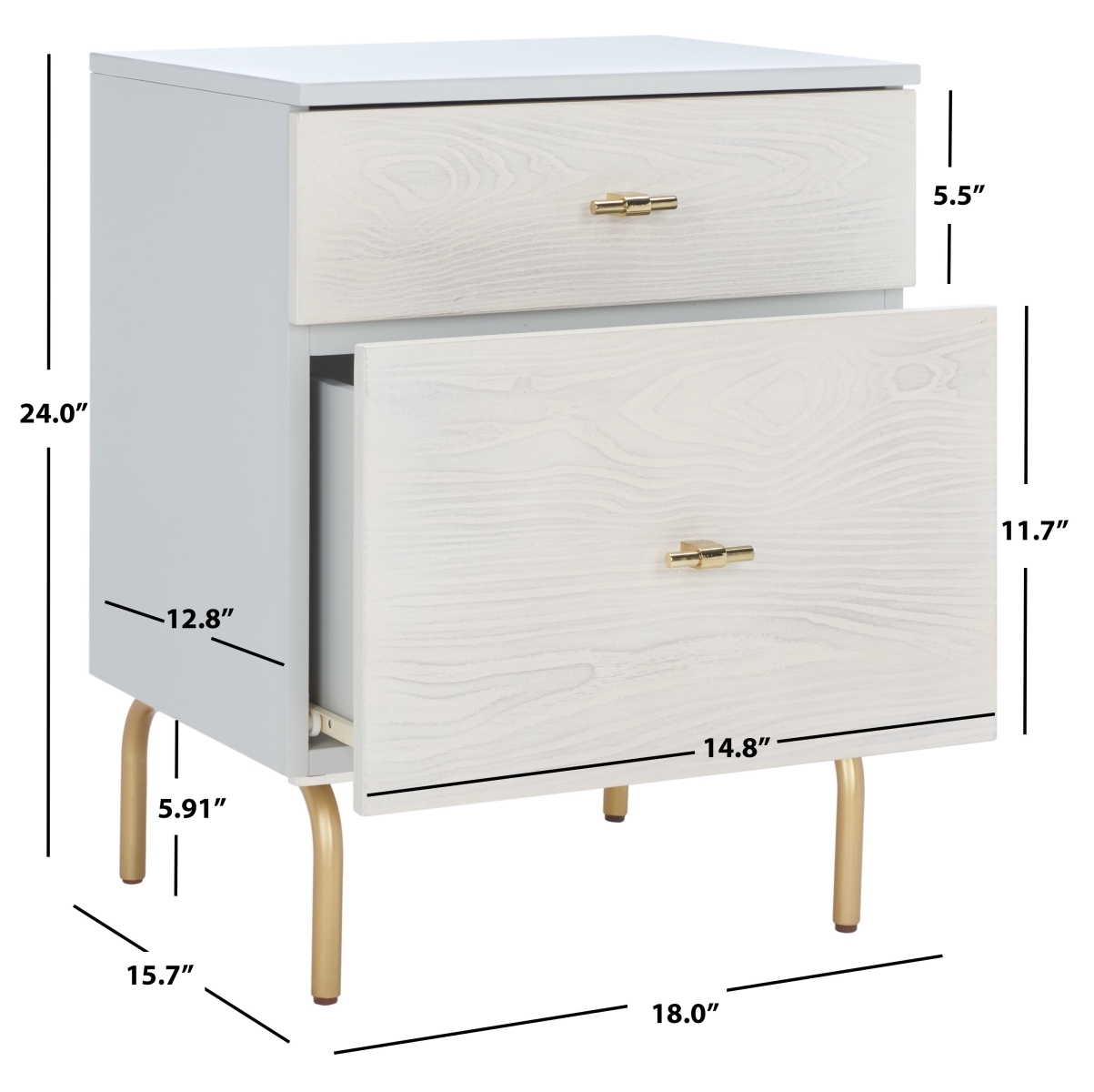 Genevieve 2 Drawer Nightstand - Grey / White Washed - Safavieh - Image 7