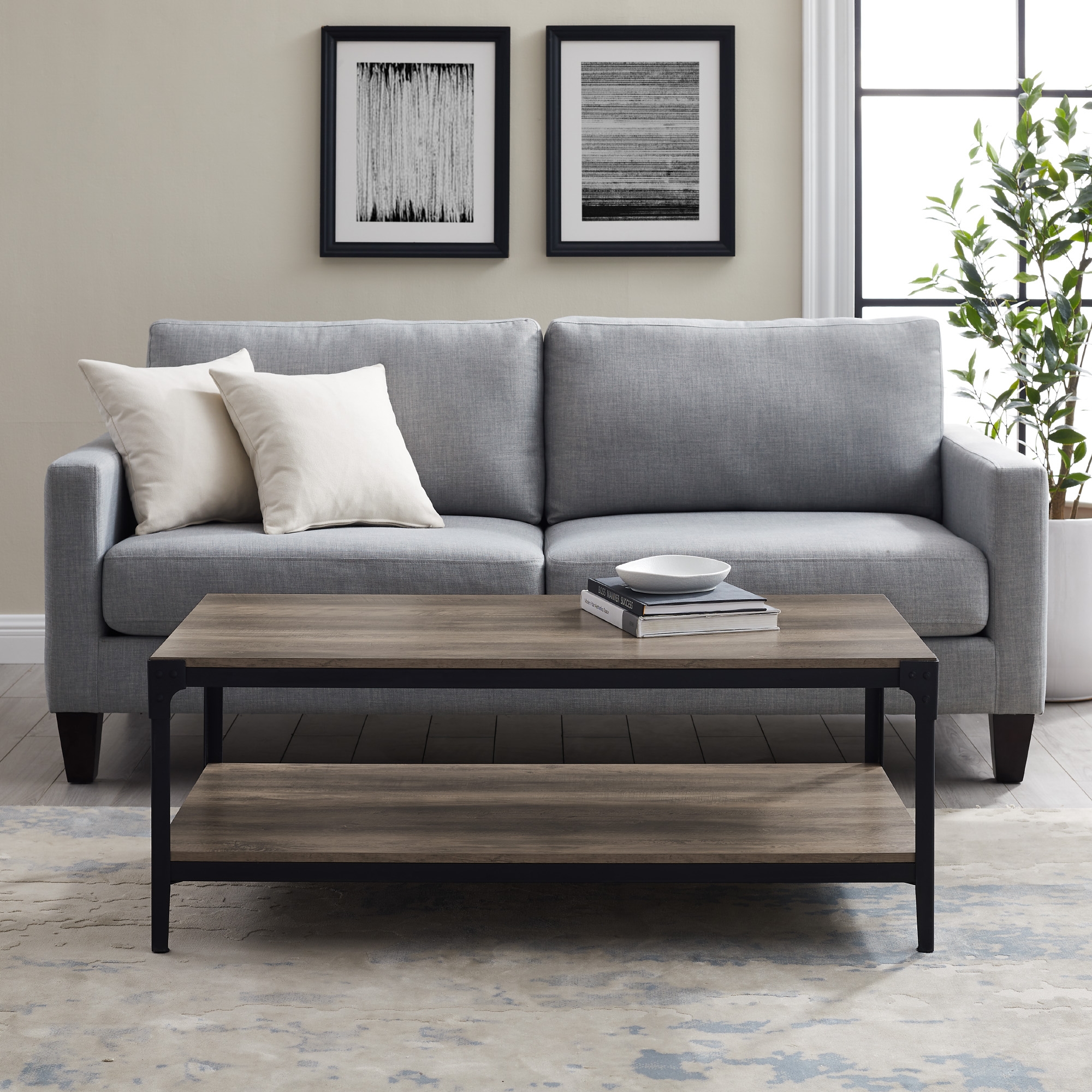 Angle Iron Rustic Wood Coffee Table - Grey Wash - Image 0