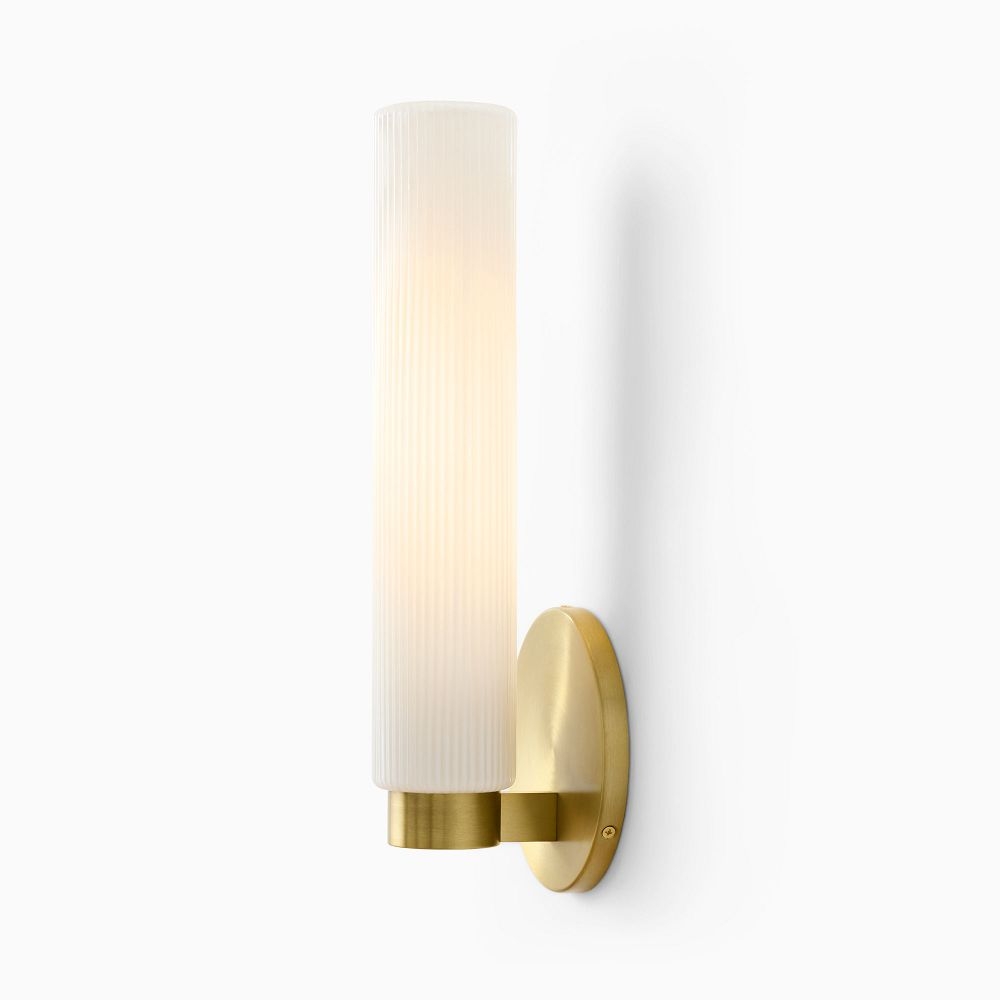 Fluted Outdoor Sconce, Milk Glass, Antique Brass, - Image 0