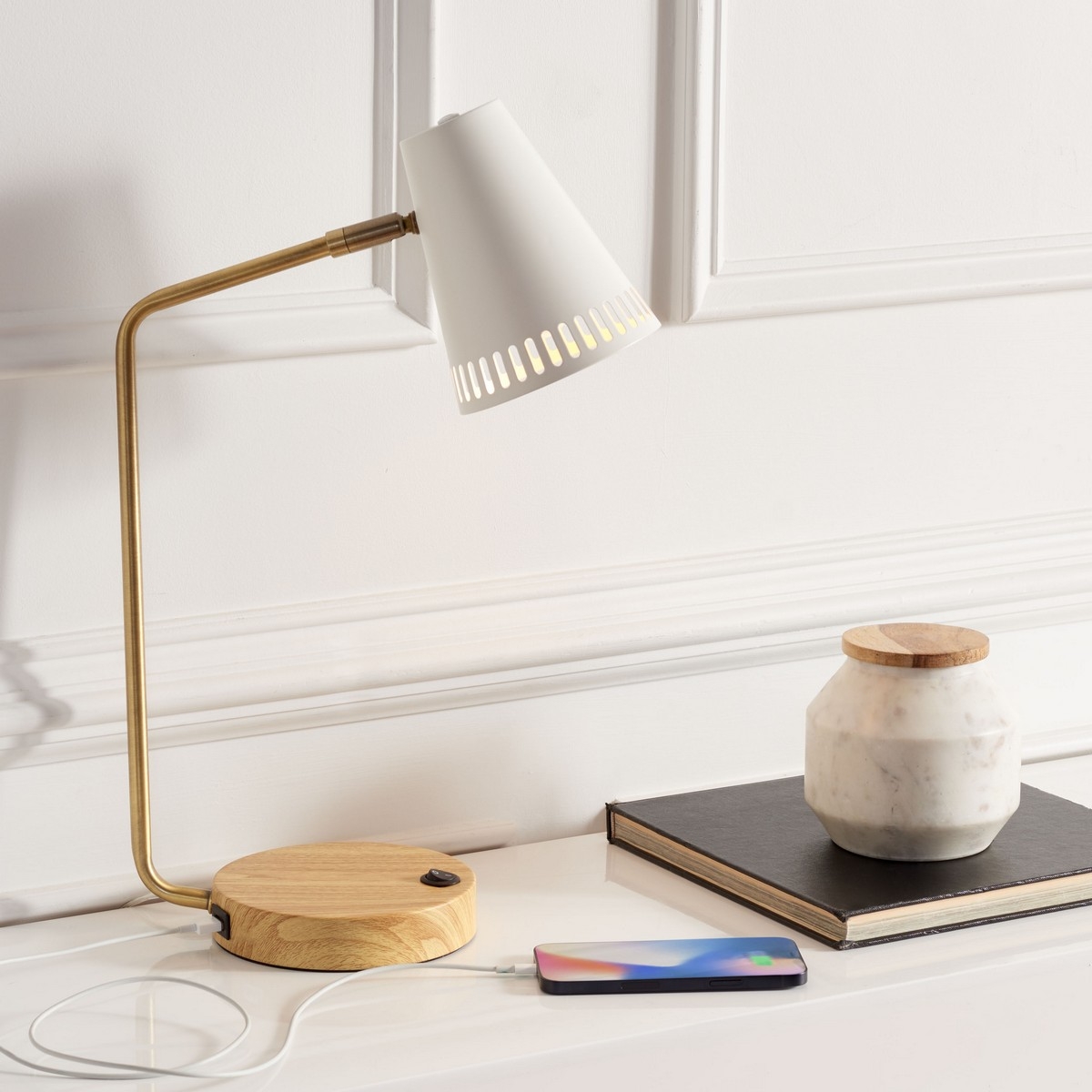 Veda Task 19" Table Lamp - Gold/White - Image 2
