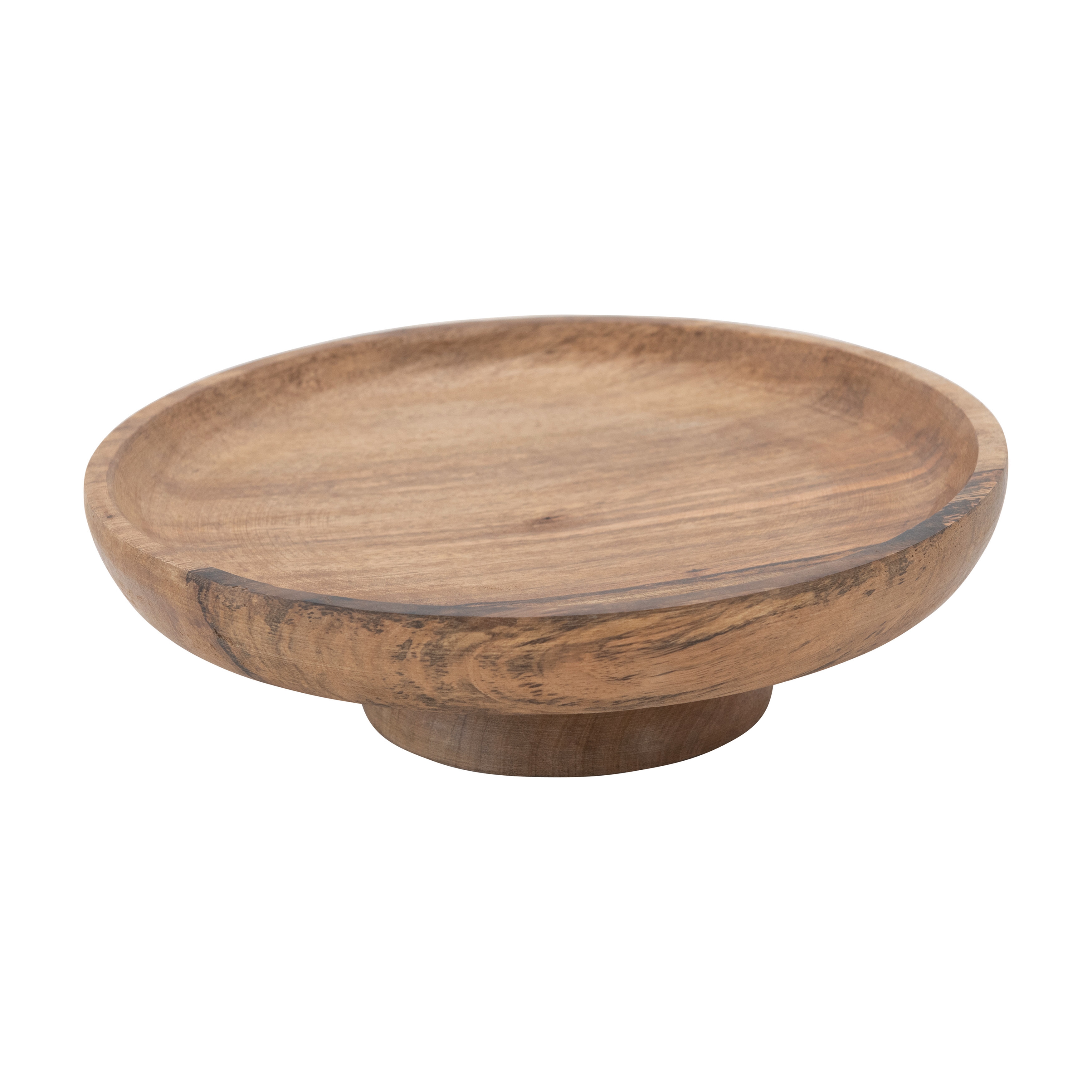 Round Natural Mango Wood Footed Bowl Cake Stand - Image 0