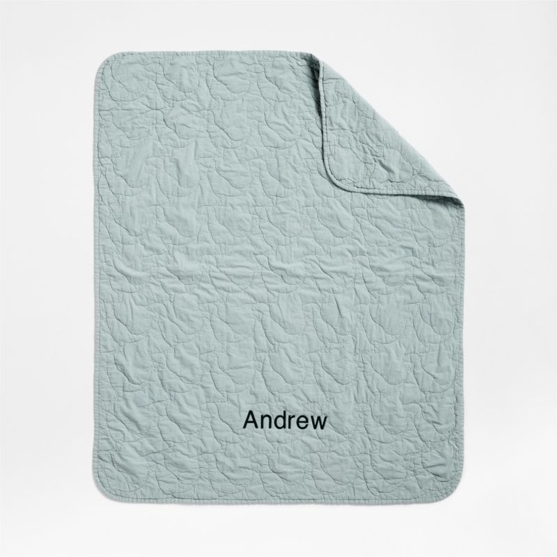 Sunwashed Misty Blue Dino Organic Cotton Baby Crib Quilt - Image 1