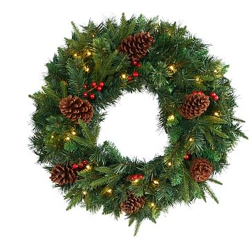 Mixed Pine W/ LED Lights And Berries Wreath, 24" - Image 0