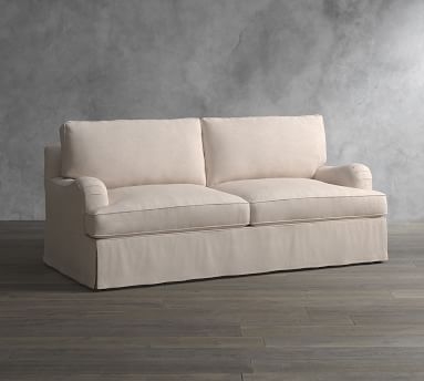 SoMa Hawthorne English Arm Slipcovered Sofa, Polyester Wrapped Cushions, Performance Boucle Pebble - Image 1