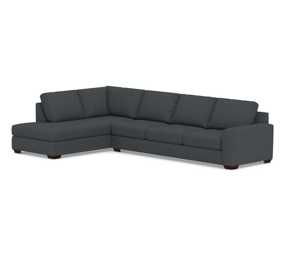 Big Sur Square Arm Upholstered Right Grand Sofa Return Bumper Sectional, Down Blend Wrapped Cushions, Premium Performance Basketweave Charcoal - Image 0
