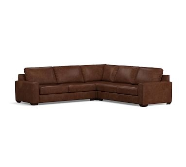 Big Sur Square Arm Leather 3-Piece L-Shaped Corner Sectional, Down Blend Wrapped Cushions, Statesville Molasses - Image 0