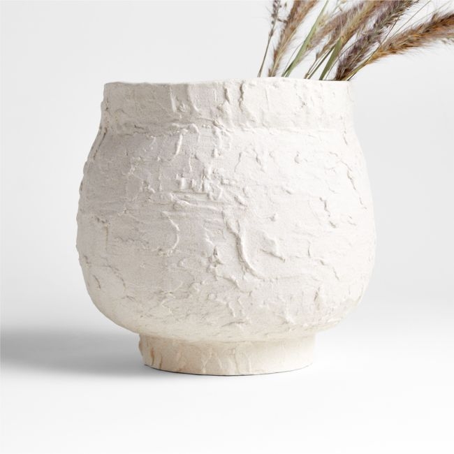 White Textured Ceramic Vase 9" - Image 0
