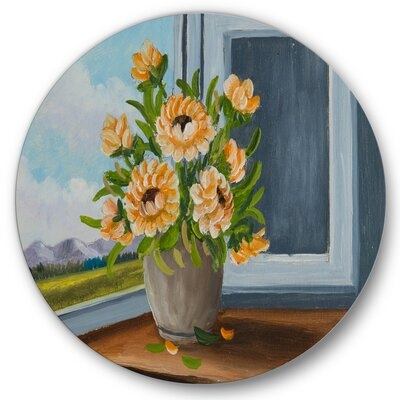 Still Life With Orange Flowers At The Window - Traditional Metal Circle Wall Art - Image 0