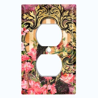 Metal Light Switch Plate Outlet Cover (Peacock Frame Music - Single Duplex) - Image 0
