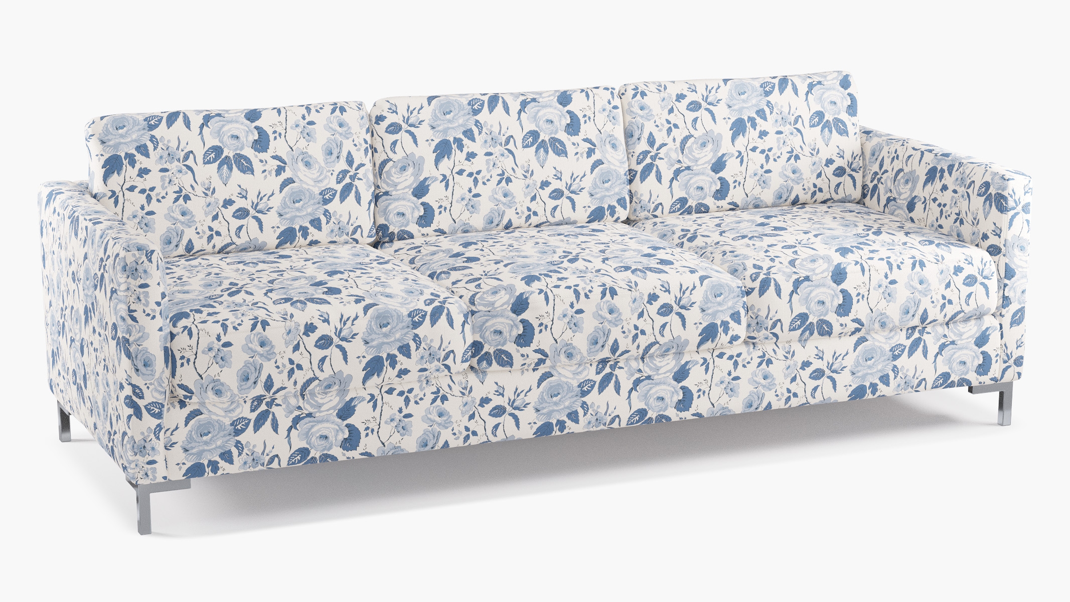 Modern Sofa, Delft Chintz, Chrome L Leg - Image 1
