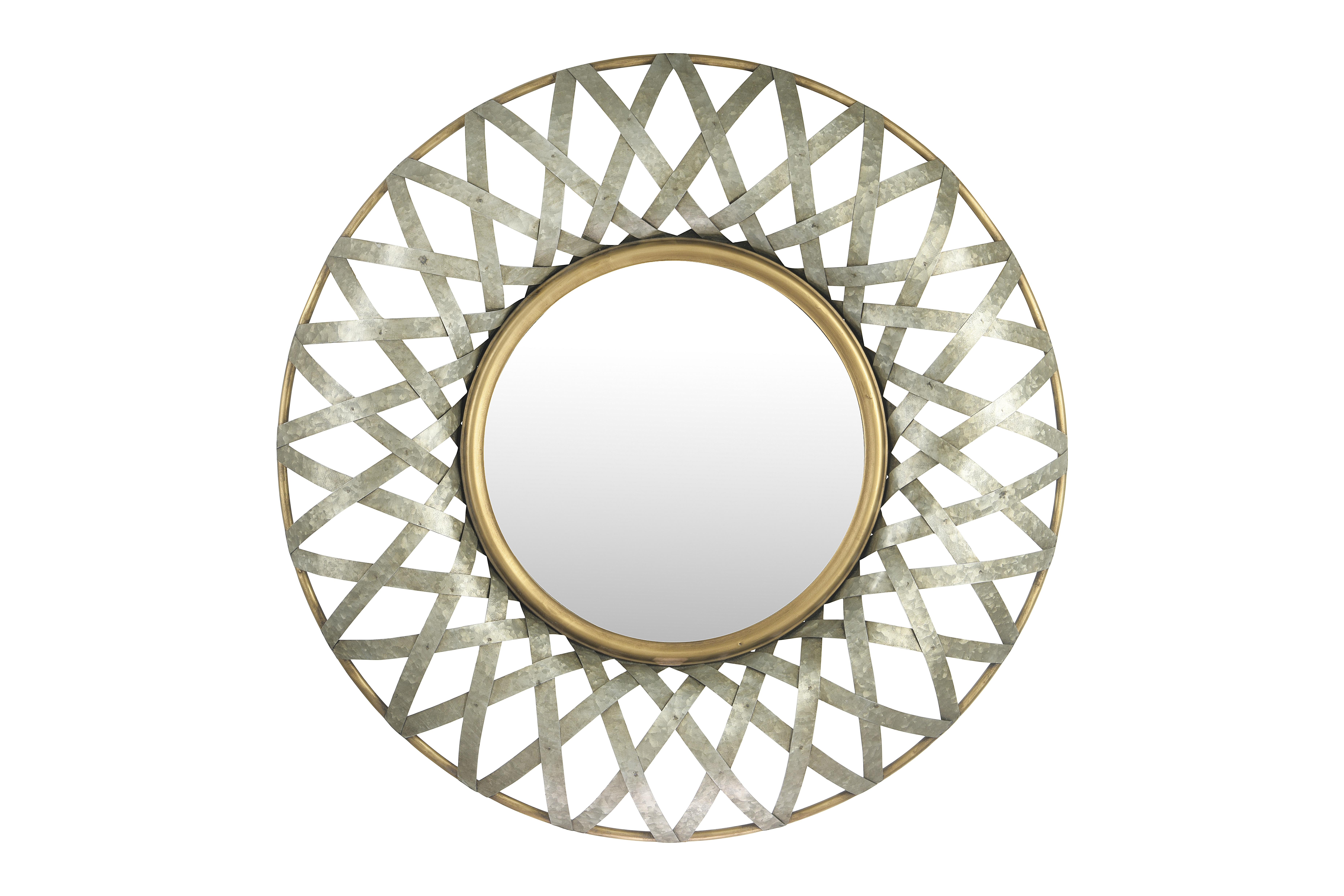 Round 2 Tone Metal Framed Wall Mirror, Silver and Gold - Image 0
