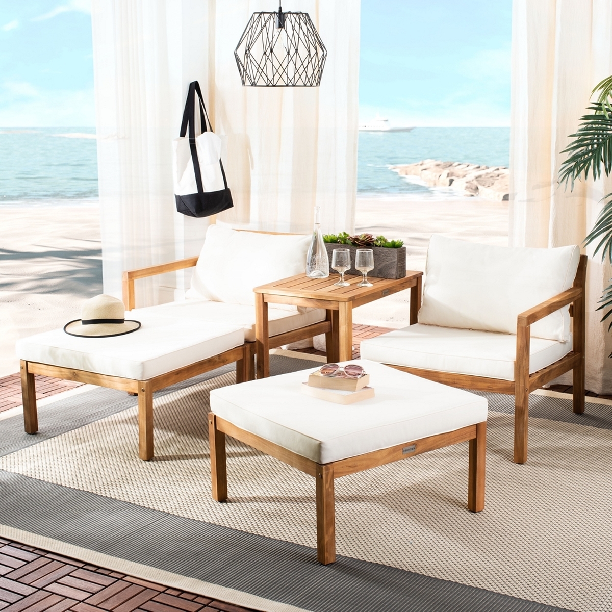 Pratia 5 Pc Outdoor Set - Natural/Beige - Safavieh - Image 1