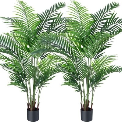 Artificial Areca Palm Plant 6 Feet Fake Palm Tree With 20 Trunks Faux Tree For Indoor Outdoor Modern Decoration Feaux Dypsis Lutescens Plants In Pot For Home Housewarming Gift,2 Pack - Image 0
