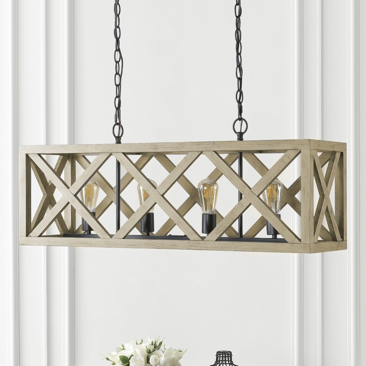 Sagan 4Lt 36 Inch Pendant - Natural/Black - Safavieh - Image 3