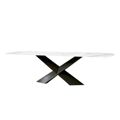 63" Marble Dining Table With X-shaped Carbon Steel Base - Image 0