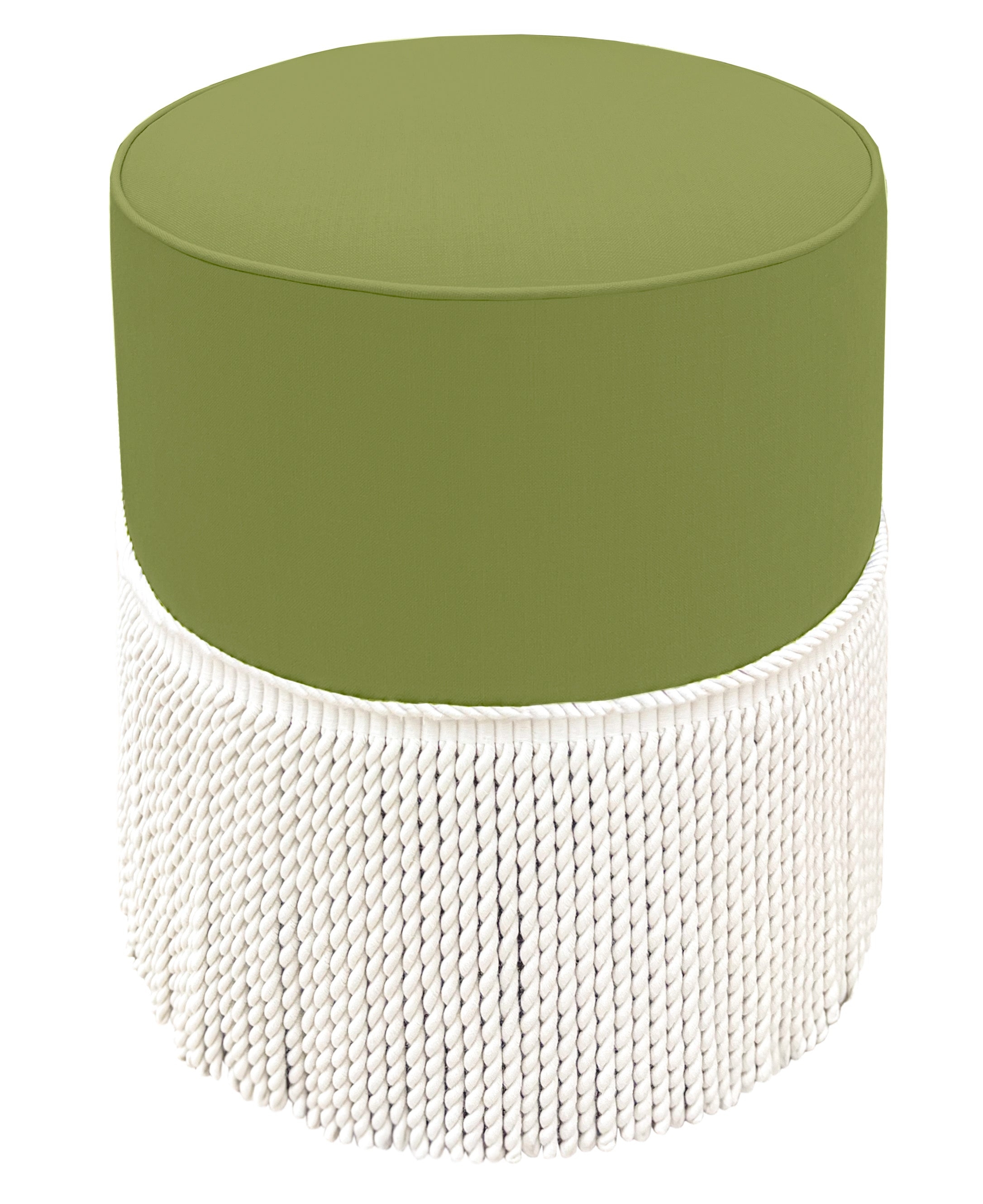 THE TIGHT ROUND OTTOMAN :: CLASSIC LINEN // OLIVE + BULLION FRINGE - SAMPLE 4" X 4" / Olive - Image 0