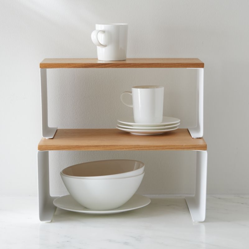 Yamazaki Tosca Small White Wood-Top Stackable Kitchen Rack - Image 1