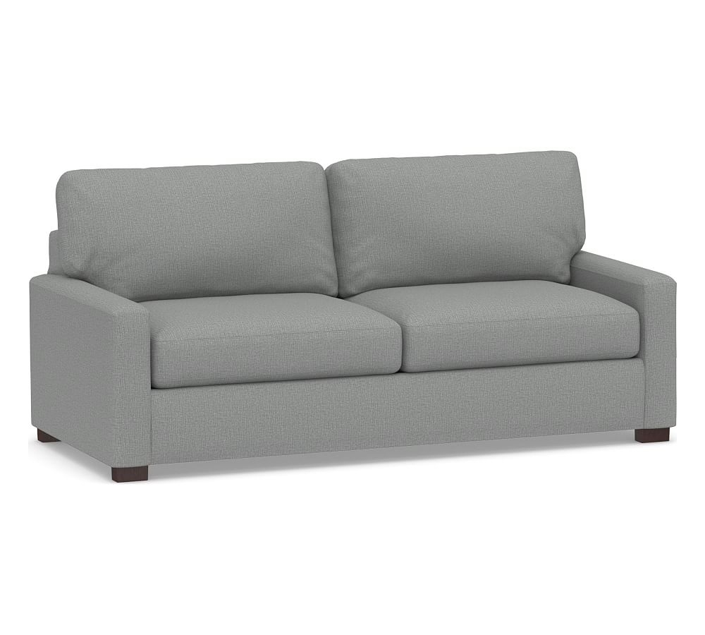 Turner Square Arm Upholstered Sleeper Sofa 2-Seater 84" with Memory Foam Mattress, Down Blend Wrapped Cushions, Performance Brushed Basketweave Chambray - Image 0