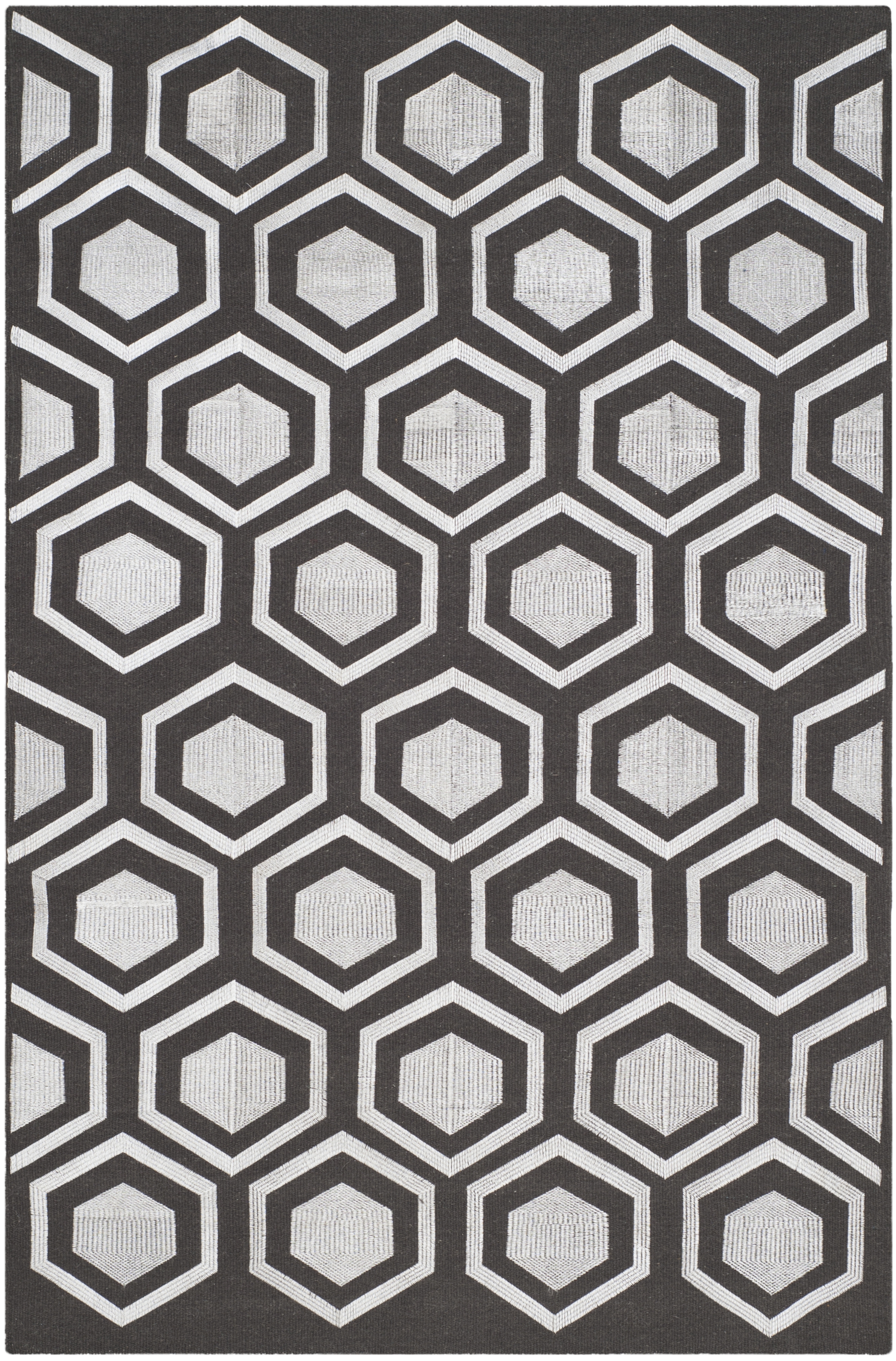 Arlo Home Hand Woven Flatweave With Embroidery Area Rug, KLM629C, Charcoal,  4' X 6' - Image 0