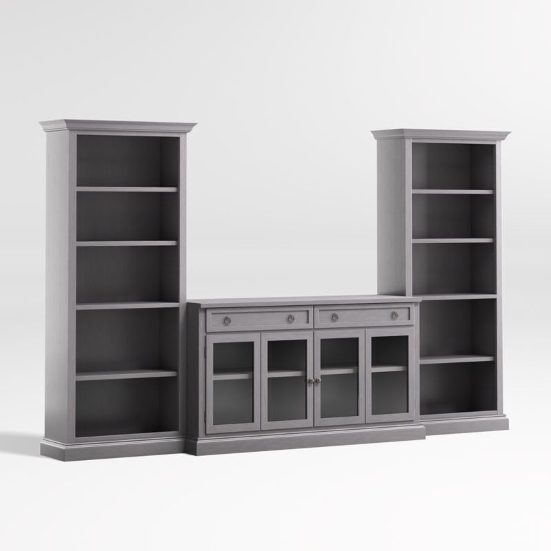 Cameo Dove Grey 3-Piece Glass Door Entertainment Center with Open Bookcases - Image 1