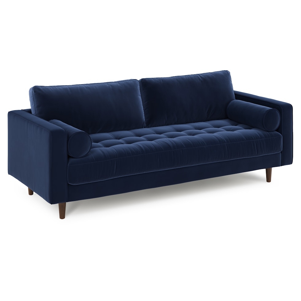 Sven 88" Tufted Velvet Sofa - Plush Cascadia Blue - Image 0